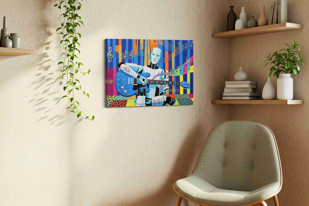 Neon Sonata Circuit music canvas print, displayed in a living room