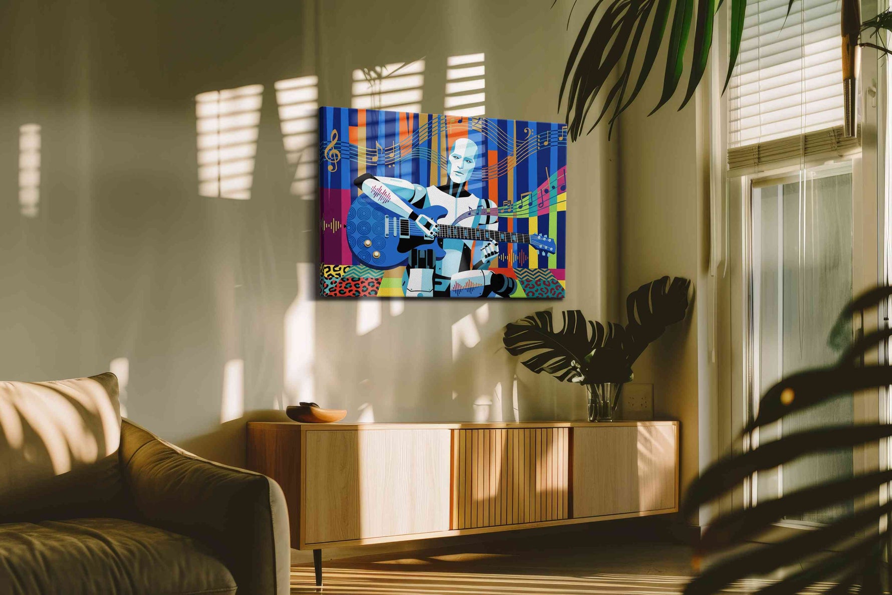 Neon Sonata Circuit music canvas print, on wall, lifestyle preview