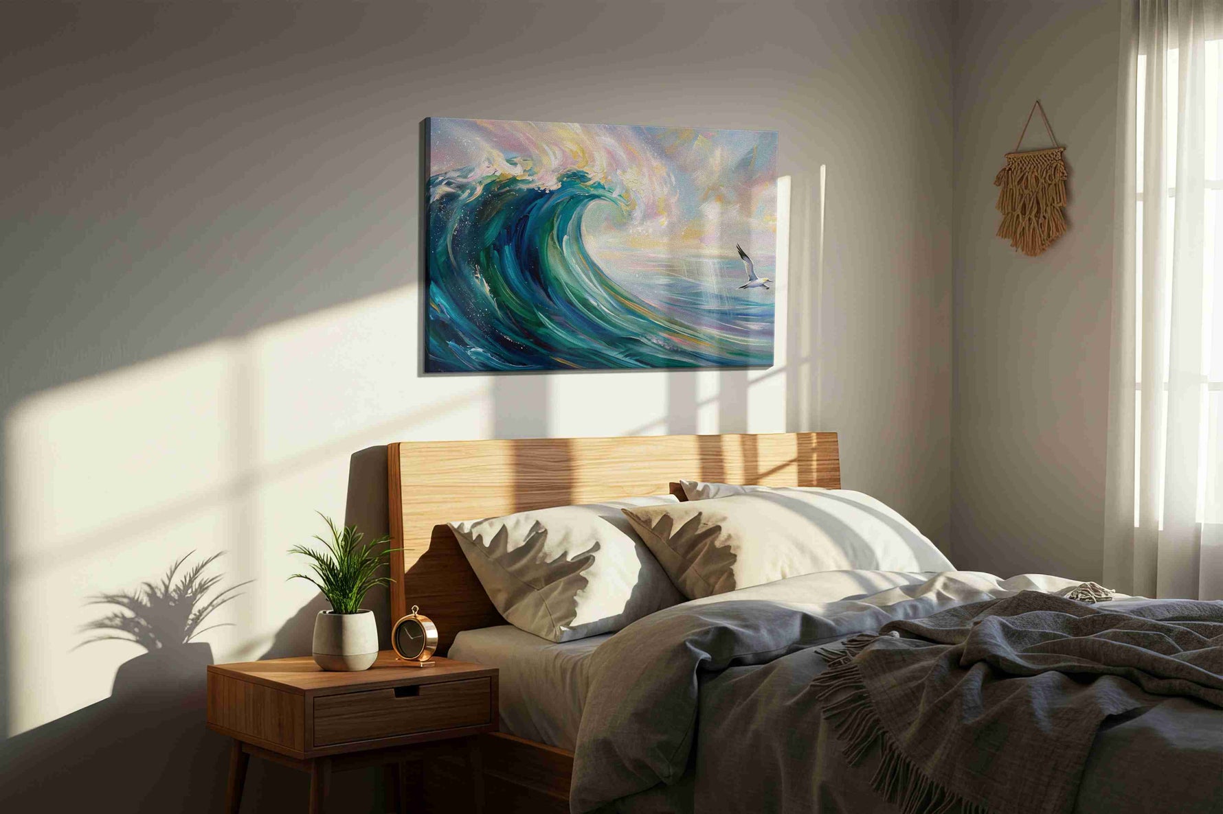 Aurora Tide Ascending ocean canvas print, displayed in a bedroom