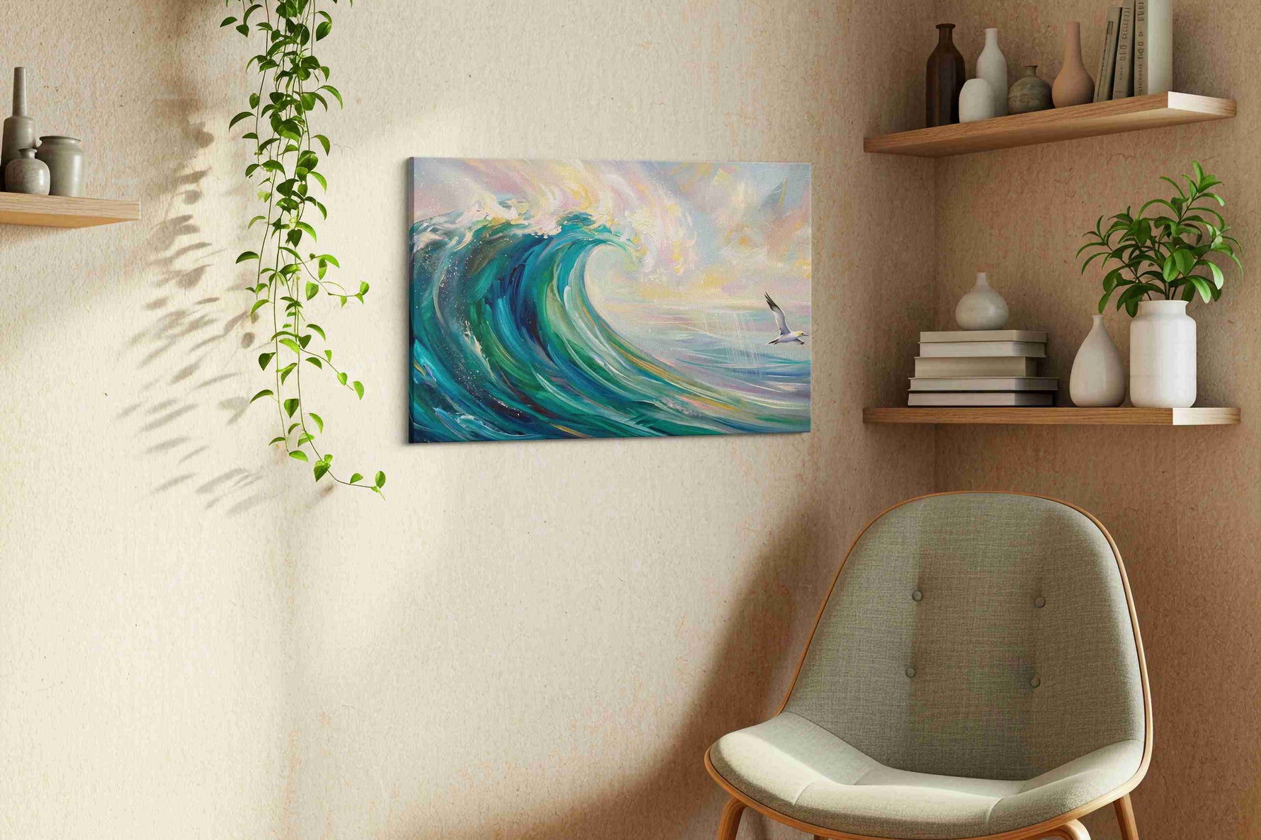 Aurora Tide Ascending ocean canvas print, displayed in a living room