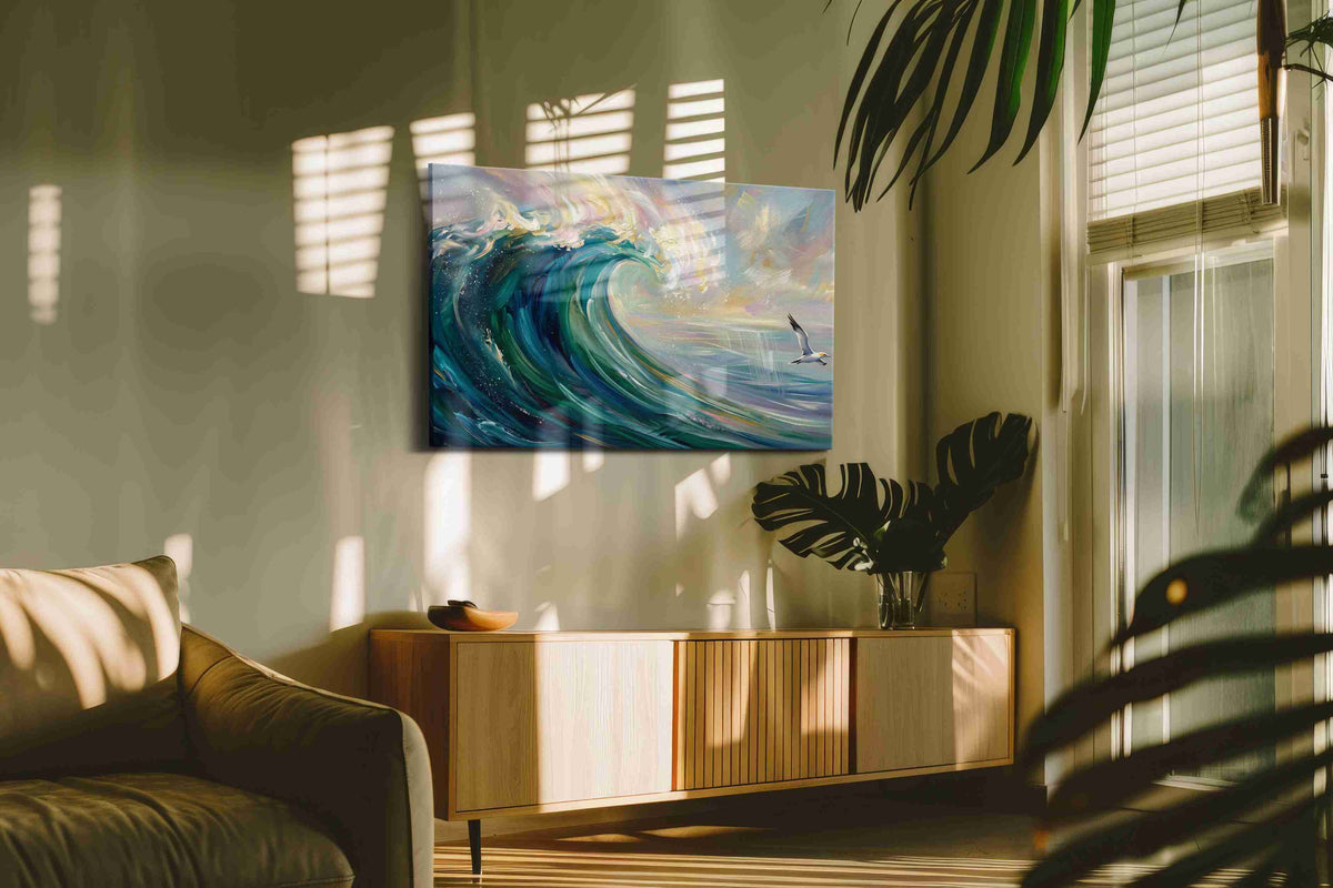 Aurora Tide Ascending ocean canvas print in a contemporary interior mockup