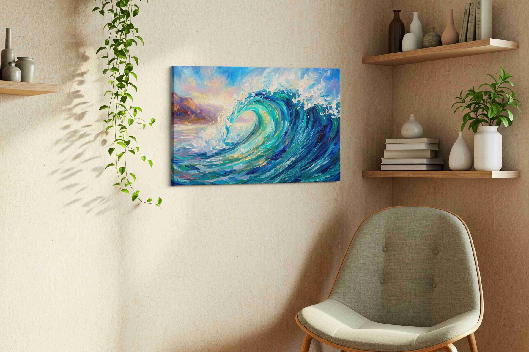 Aurora Tide Crescendo ocean canvas print, displayed in a living room