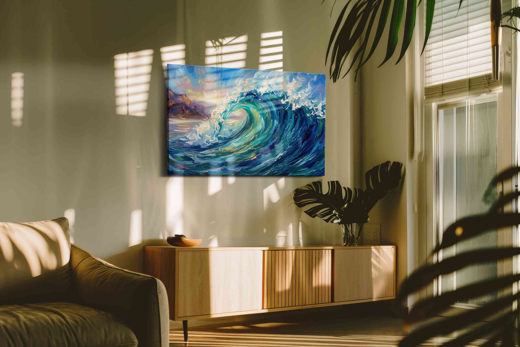 Aurora Tide Crescendo ocean canvas print, on wall, lifestyle preview