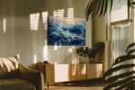 Aurora Tide Rapture ocean canvas print in a contemporary interior mockup