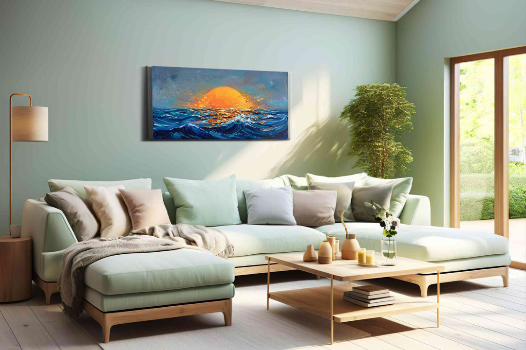 Ember Tide Horizon - Coastal Wall Art, Ocean Canvas Print, Beach House Decor