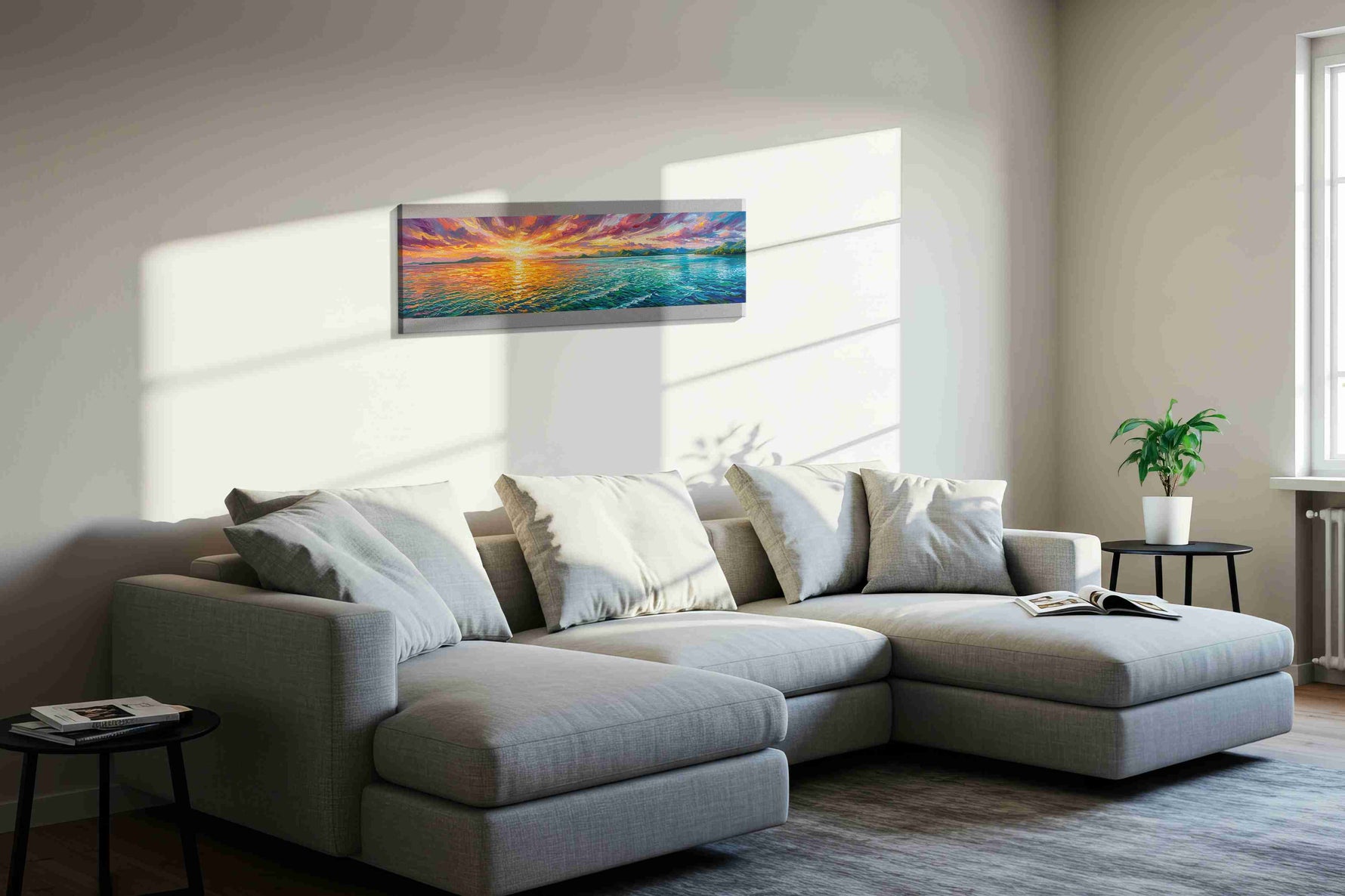Ember Tide Horizon II ocean canvas print in a living room scene
