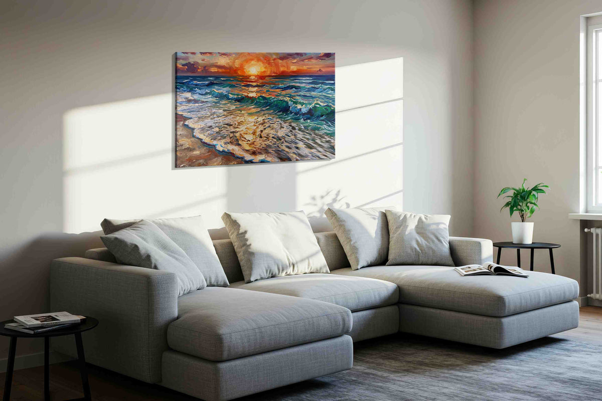 Ember Tide Reverie III ocean canvas print in a living room scene