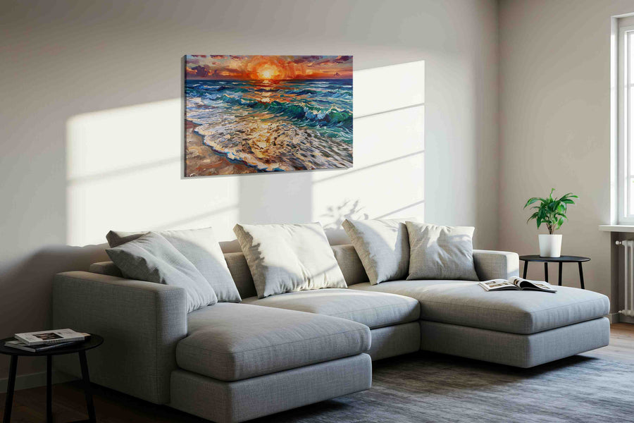 Ember Tide Reverie III ocean canvas print in a living room scene