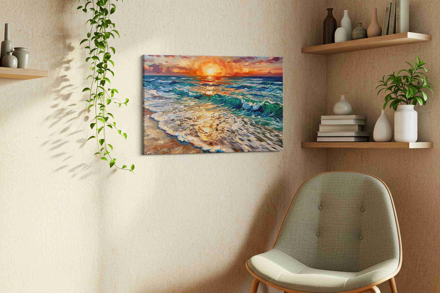 Ember Tide Reverie III ocean canvas print, displayed in a living room