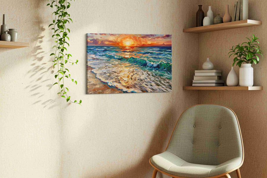 Ember Tide Reverie III ocean canvas print, displayed in a living room