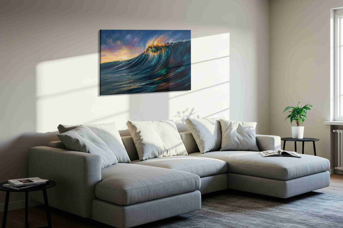 Embercrest Tide ocean canvas print, displayed in a living room