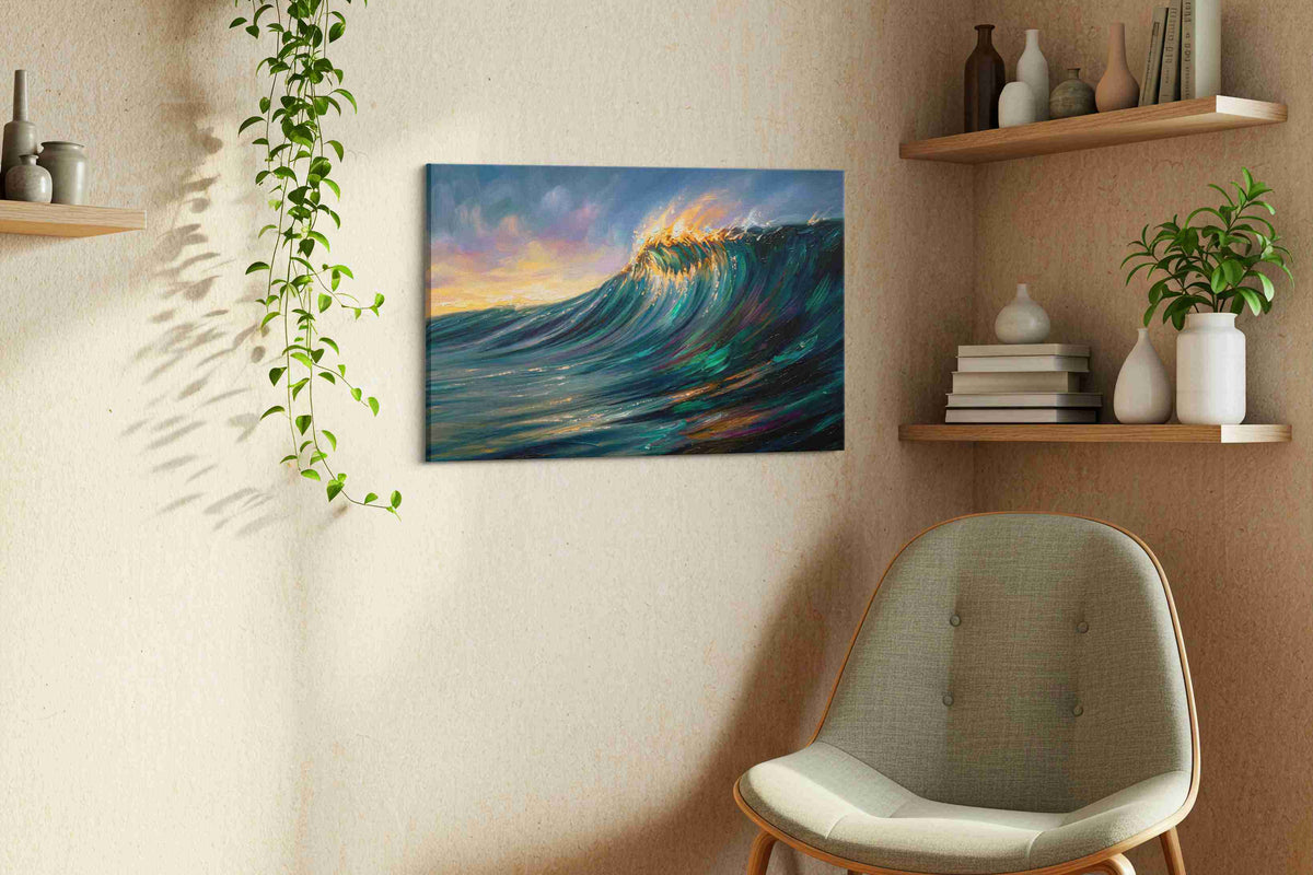 Embercrest Tide ocean canvas print in a living room scene
