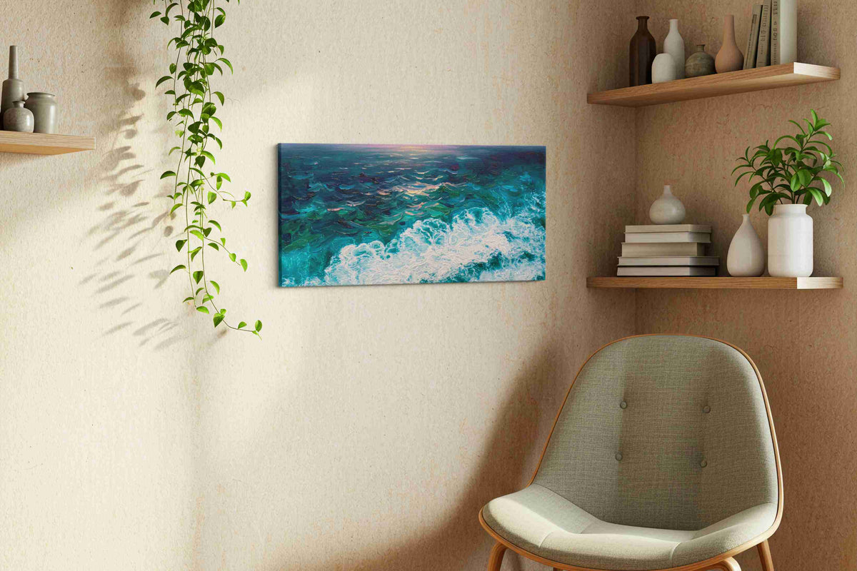 Foam Beneath the Last Light ocean canvas print, hanging on wall — view 3