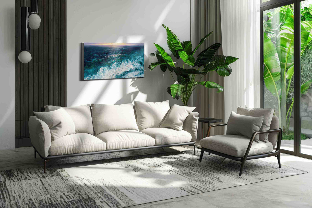 Foam Beneath the Last Light ocean canvas print, hanging on wall