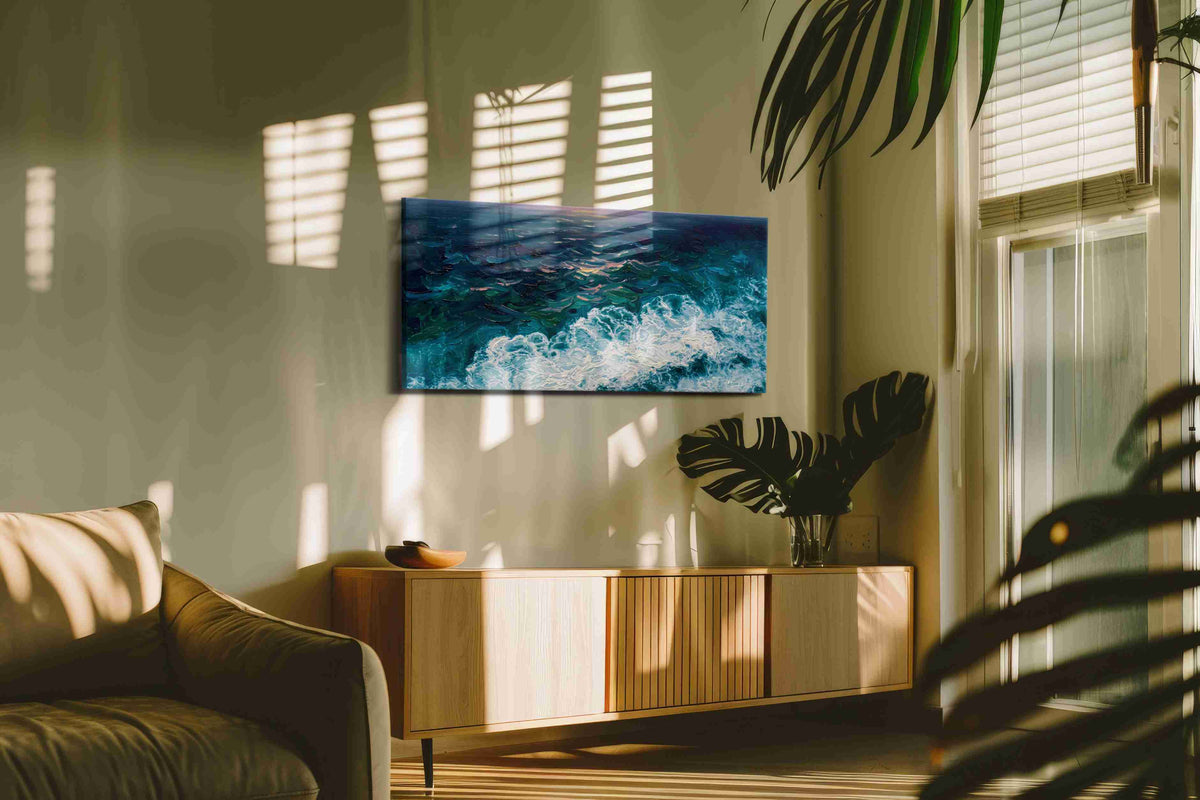 Foam Beneath the Last Light ocean canvas print in a hung canvas mockup