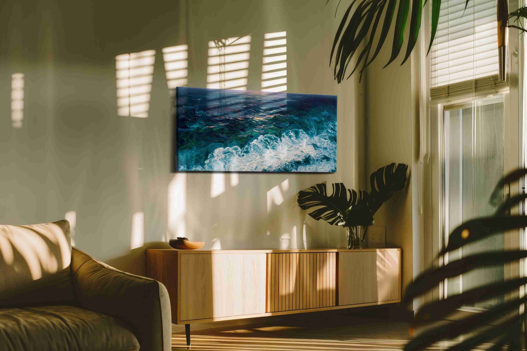 Foam Beneath the Last Light ocean canvas print in a hung canvas mockup