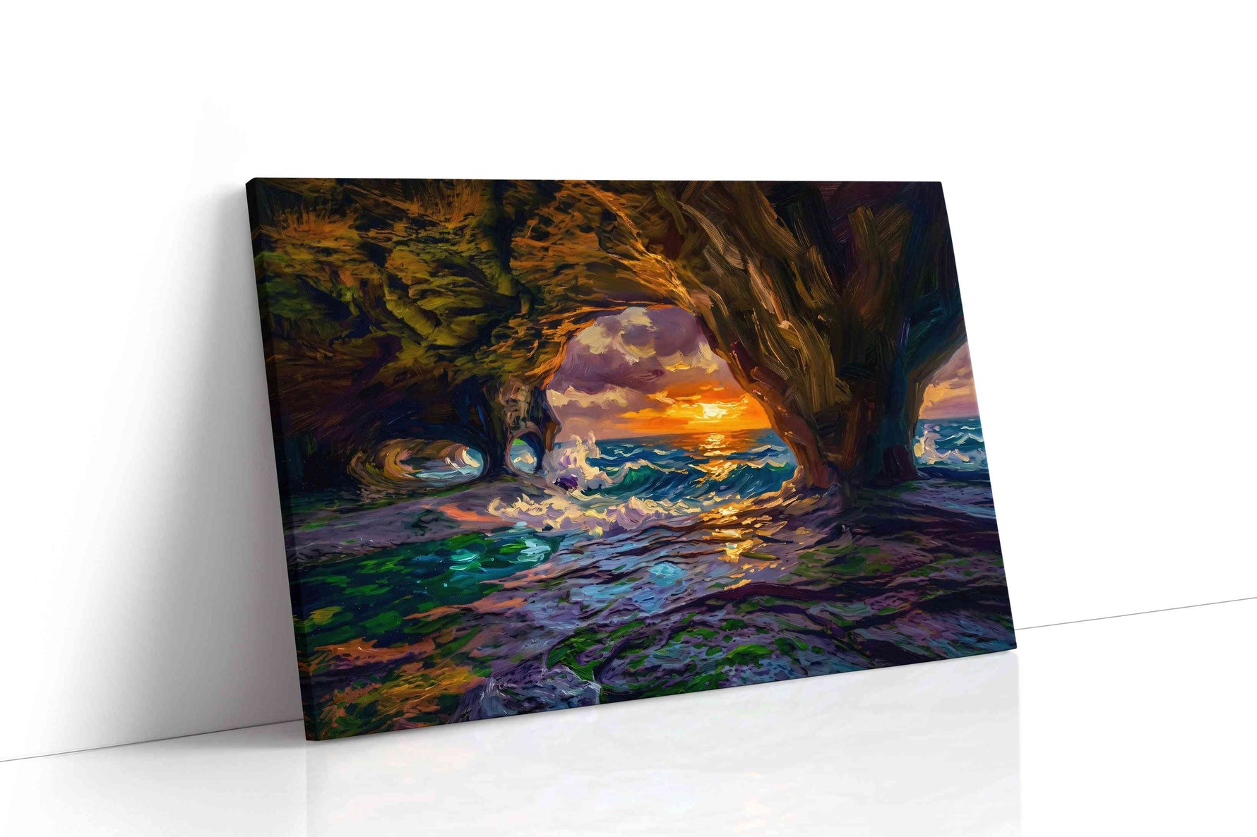 Gilded Tide Grotto ocean canvas print, gallery-wrapped, ready to hang