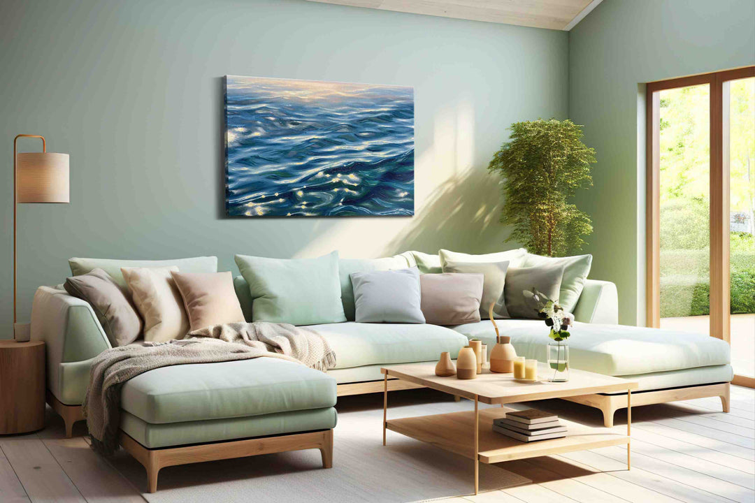 Gilded Whispers of the Tide - Coastal Wall Art, Ocean Canvas Print, Beach House Decor