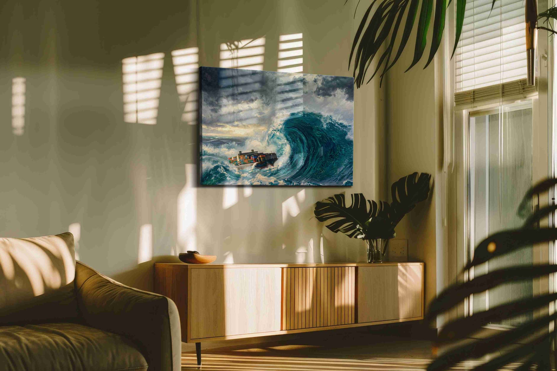 Leviathan's Freight ocean canvas print in a contemporary interior mockup