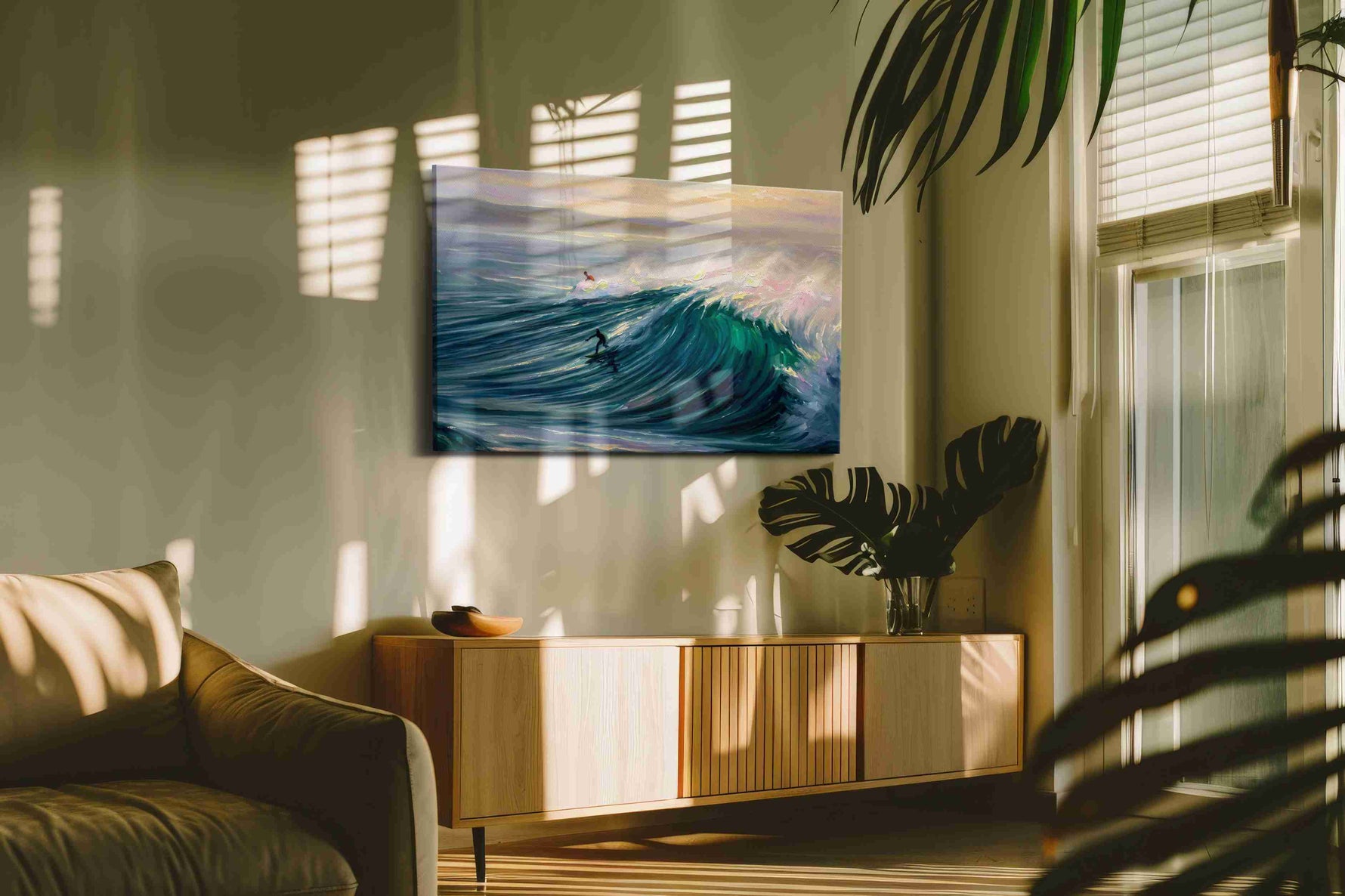 Opaline Breaker ocean canvas print in a contemporary interior mockup