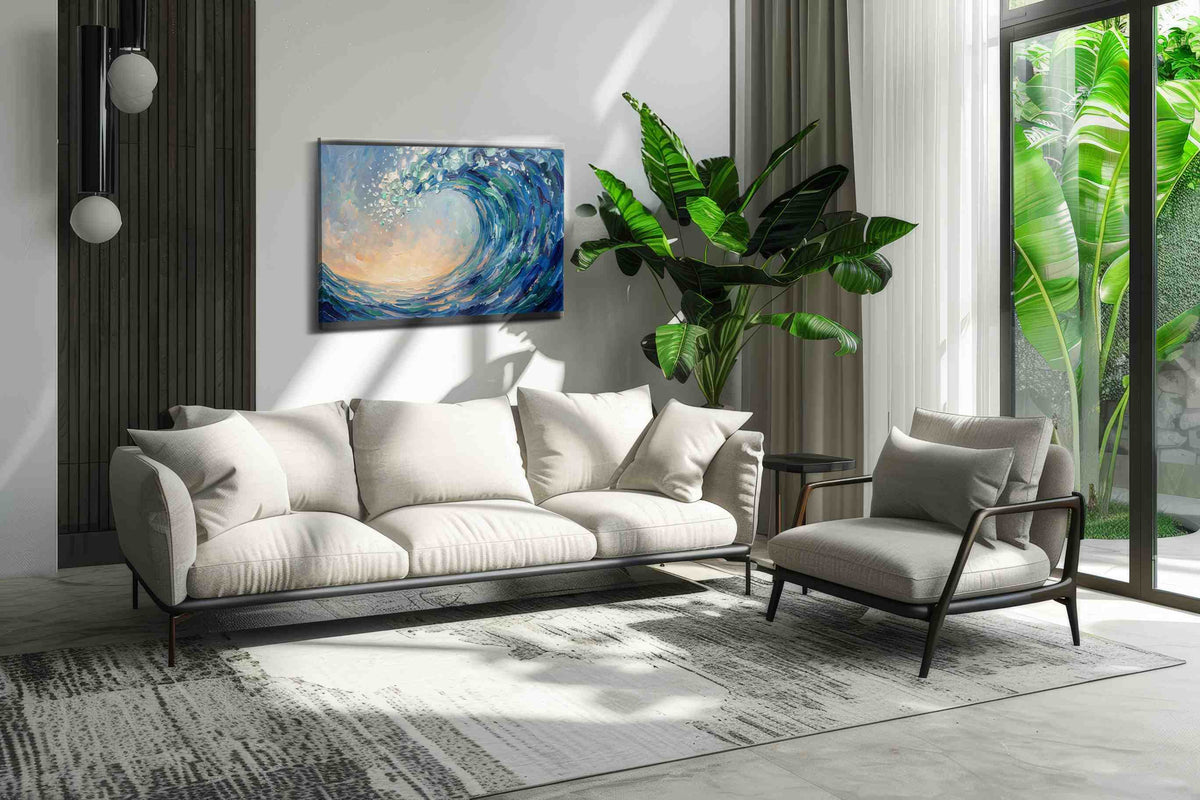 Seafoam Crescendo ocean canvas print, on wall, lifestyle preview