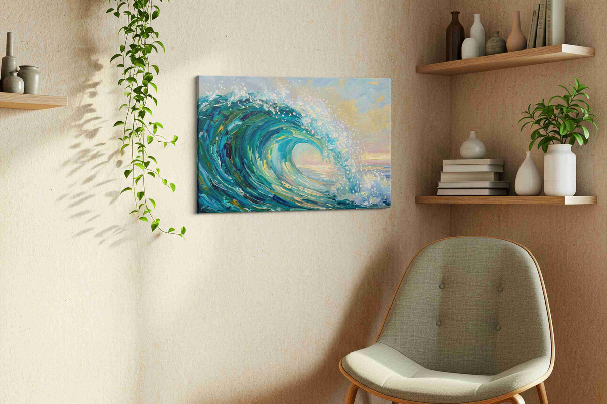 Seafoam Reverie ocean canvas print in a living room scene