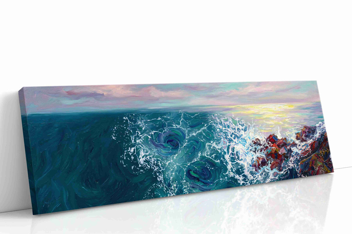 Twilight Surge on Crimson Rocks ocean canvas print gallery-wrapped landscape canvas studio shot