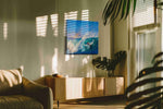 Where Thunder Learns to Surf ocean canvas print in a hung canvas mockup