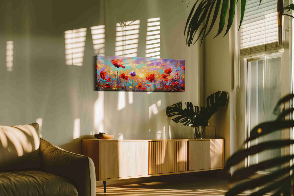 Aurora Poppy Reverie poppies canvas print in a contemporary interior mockup