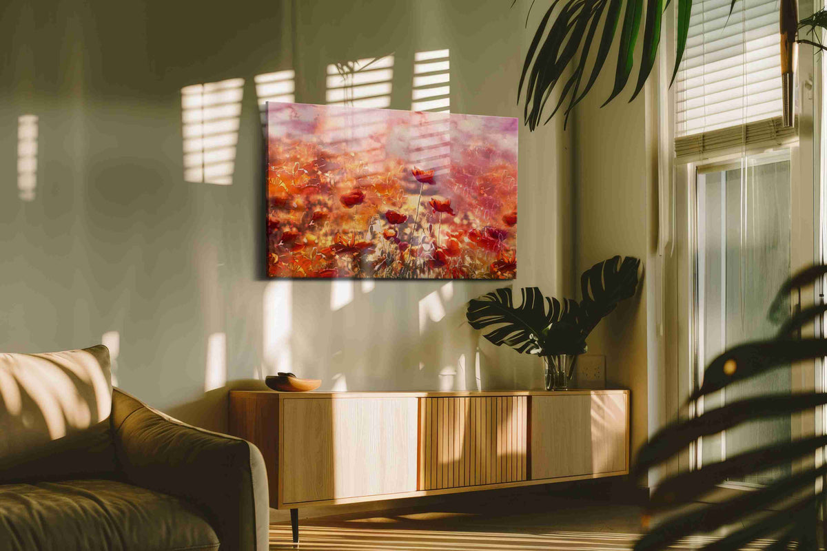 Blushfire Poppy Reverie poppies canvas print in a hung canvas mockup