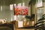 Blushfire Poppy Reverie poppies canvas print in a hung canvas mockup