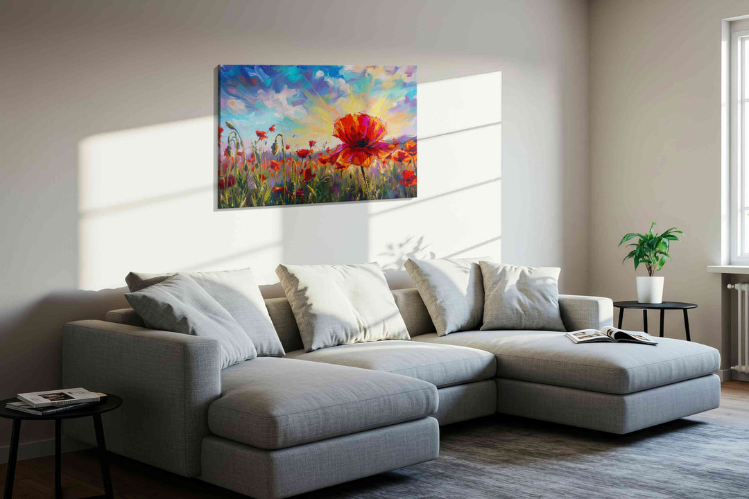Crimson Bloom at Daybreak - Poppy Wall Art, Floral Canvas Print, Flower Decor