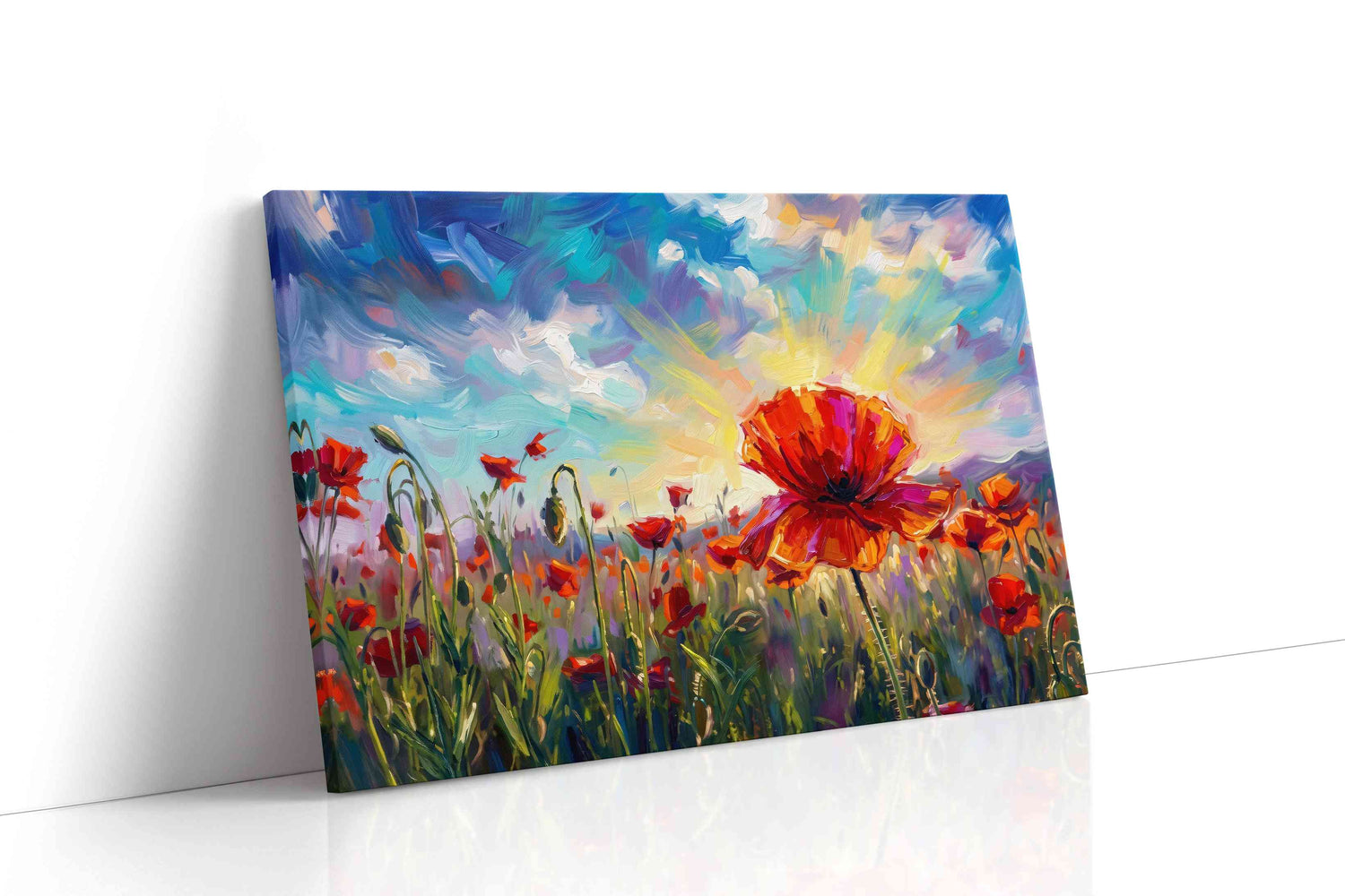 Crimson Bloom at Daybreak poppies canvas print, gallery-wrapped, ready to hang