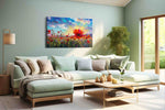 Crimson Bloom at Daybreak poppies canvas print, hanging on wall