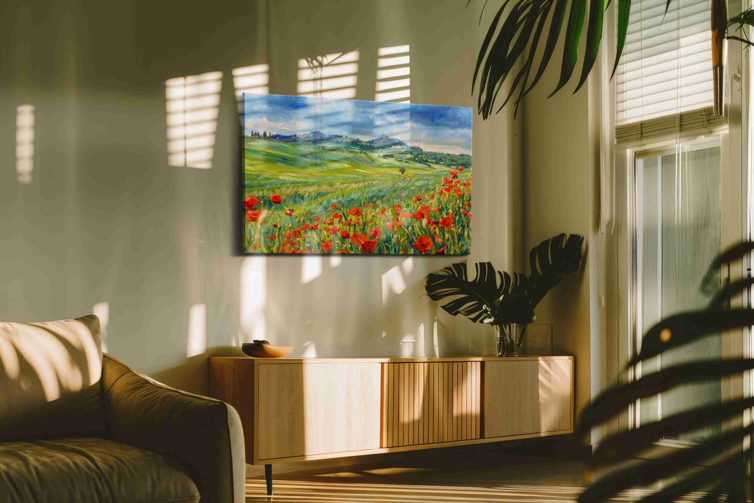 Crimson Wind Over Tuscany - Poppy Wall Art, Floral Canvas Print, Flower Decor