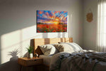 Ember Bloom Horizon poppies canvas print, displayed in a bedroom