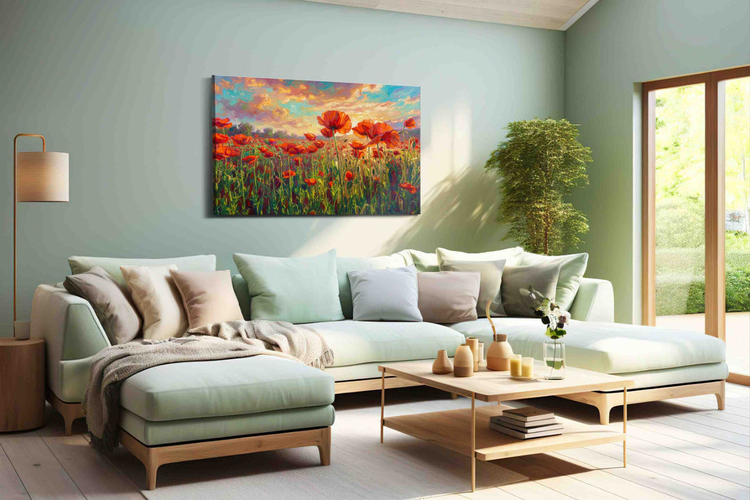 Ember Poppies at Daybreak - Poppy Wall Art, Floral Canvas Print, Flower Decor