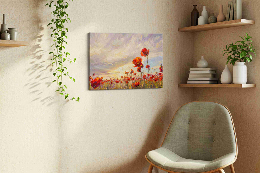 Ember Poppies at First Light poppies canvas print, hanging on wall — view 3