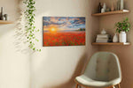 Ember Sky Over Poppies poppies canvas print, displayed in a living room