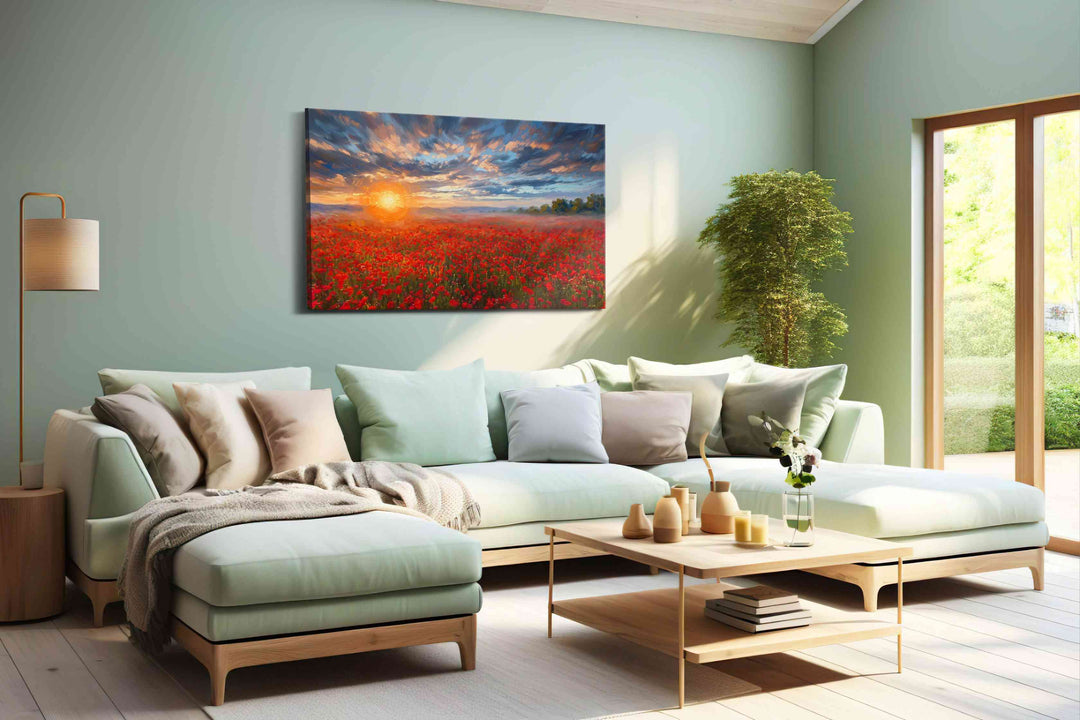 Ember Sky Over Poppies - Poppy Wall Art, Floral Canvas Print, Flower Decor