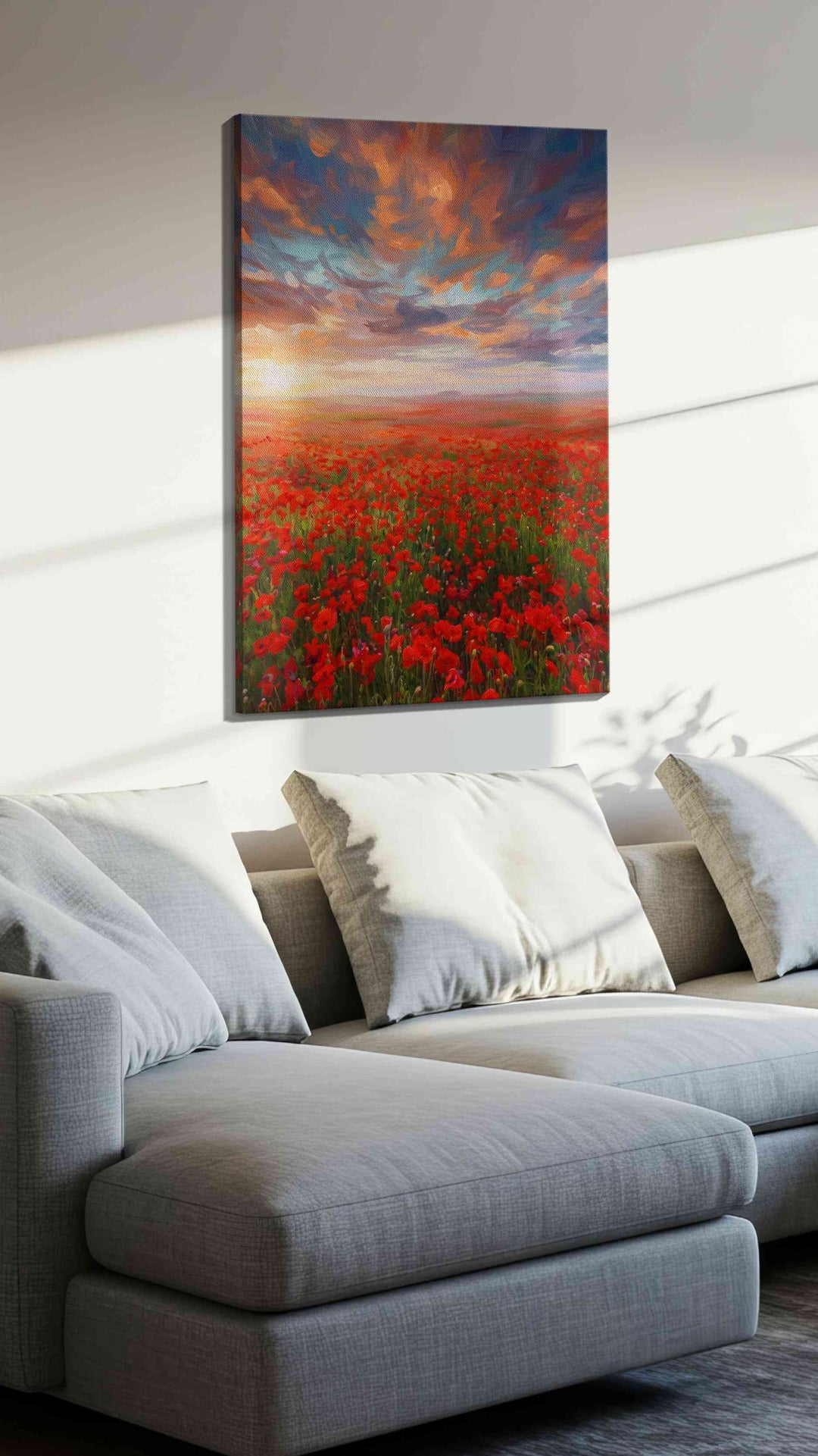 Ember Sky Over Poppies II - Poppy Wall Art, Floral Canvas Print, Flower Decor