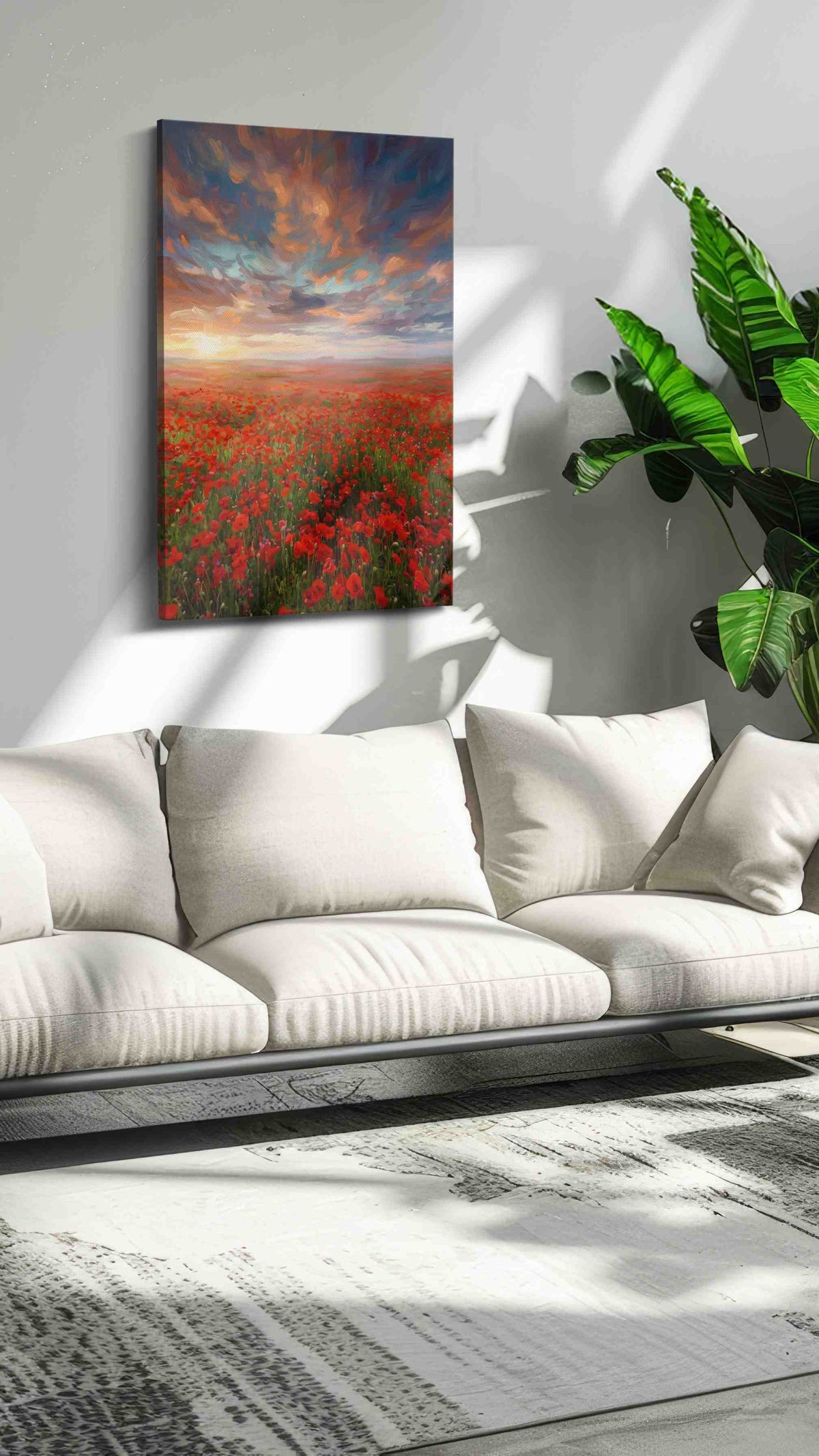 Ember Sky Over Poppies II poppies canvas print, on wall, lifestyle preview