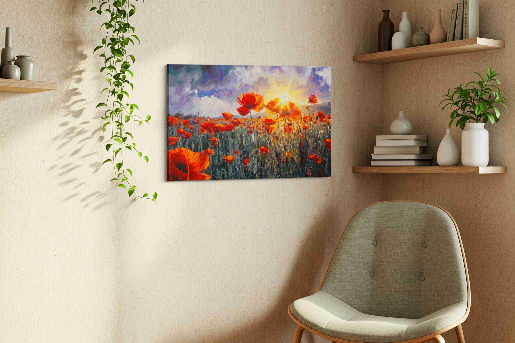 Emberfield Reverie poppies canvas print in a living room scene