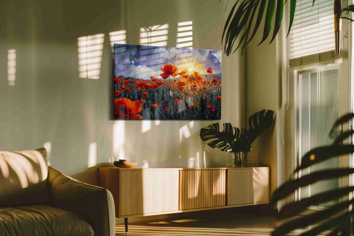 Emberfield Reverie poppies canvas print in a contemporary interior mockup