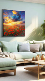 Poppies Beneath a Burning Sky npoppies canvas print, hanging on wall
