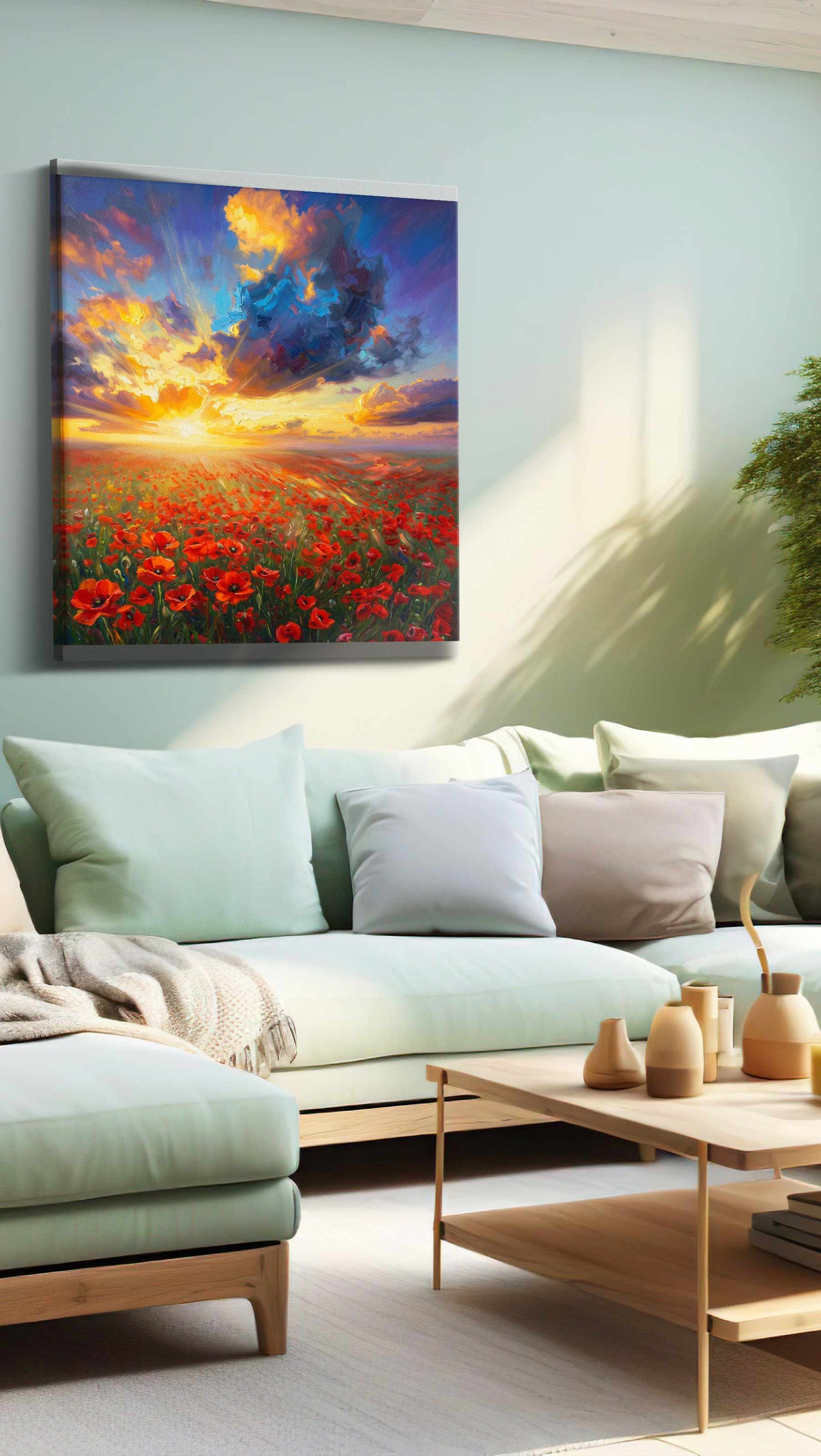 Poppies Beneath a Burning Sky npoppies canvas print, hanging on wall