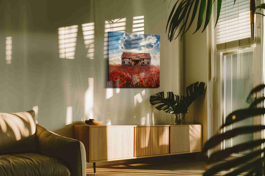 Poppystorm Cottage poppies canvas print, on wall, lifestyle preview