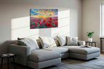 Solar Bloom Reverie poppies canvas print, displayed in a living room