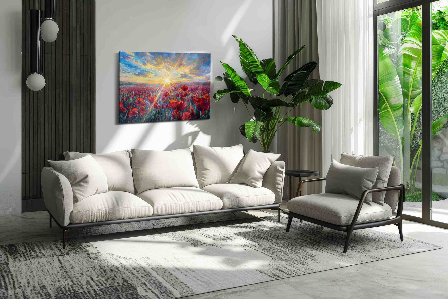 Solar Bloom Reverie poppies canvas print, on wall, lifestyle preview