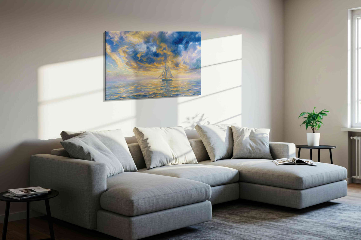 Celestial Calm Under Sail sailing canvas print, displayed in a living room